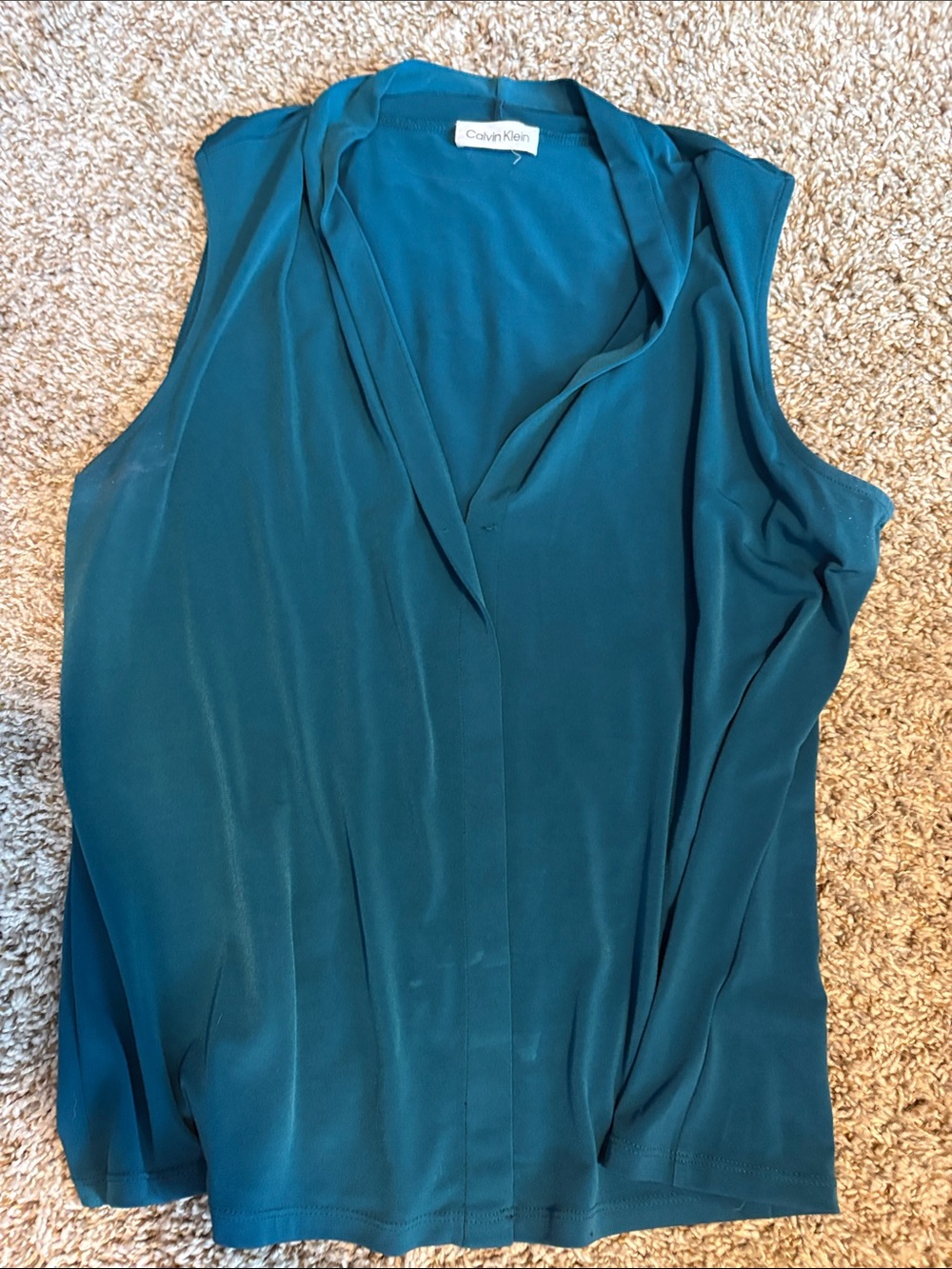Calvin Klein Teal Sleeveless V-Neck Blouse